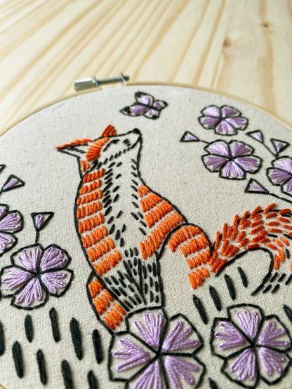 Fox in Phlox Complete Embroidery Kit