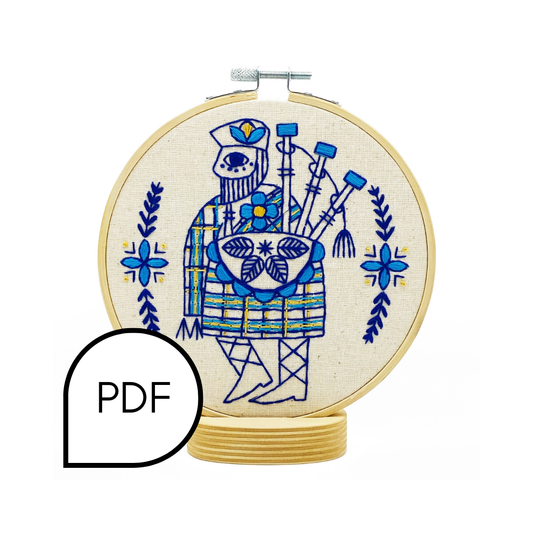 Bagpiper Embroidery PDF Download - English and French