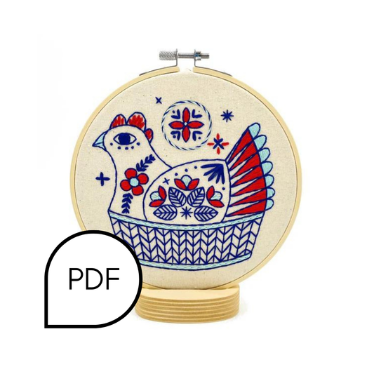 French Hen Embroidery PDF Download - English and French