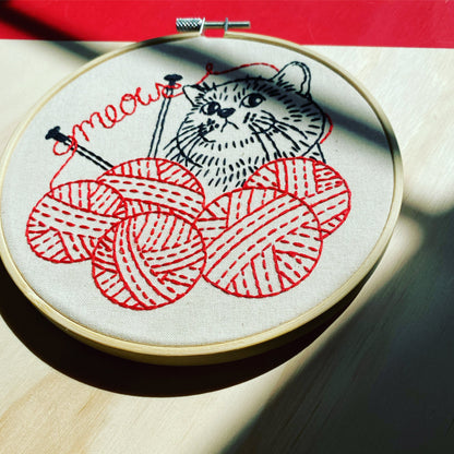 Kitten with Knitting Complete Embroidery Kit