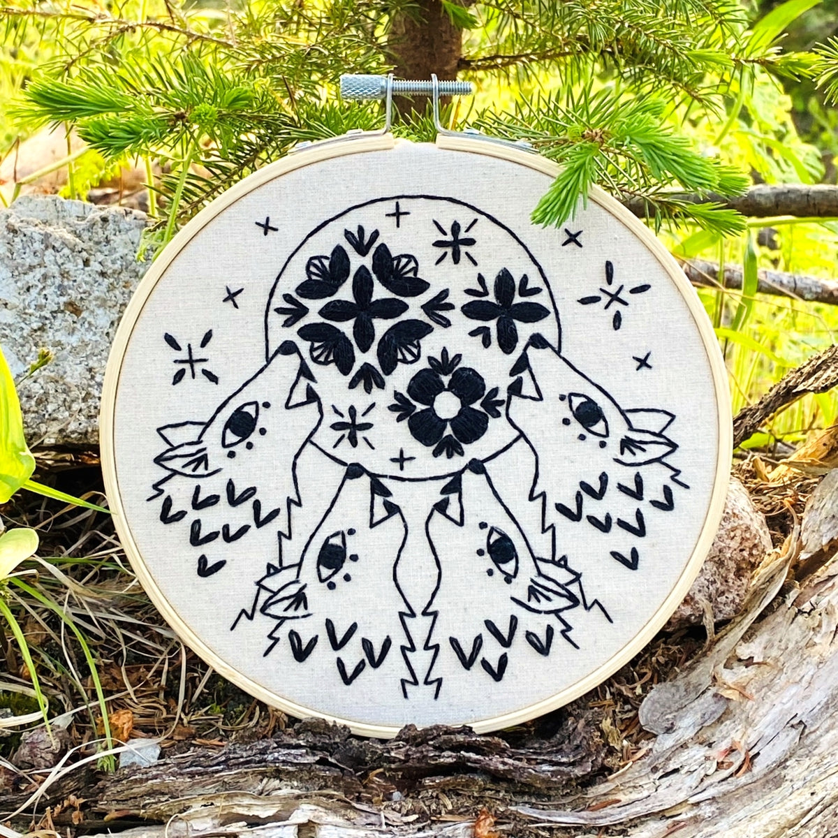 Folk Wolves Embroidery PDF Download - English and French